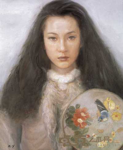 周易 持团扇的少女 58×48cm